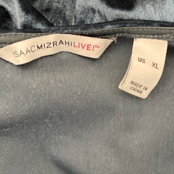 Isaac Mizrahi XL Blue Crushed Velvet Long Bell Sleeve V Neck Top EUC - Picture 4 of 5